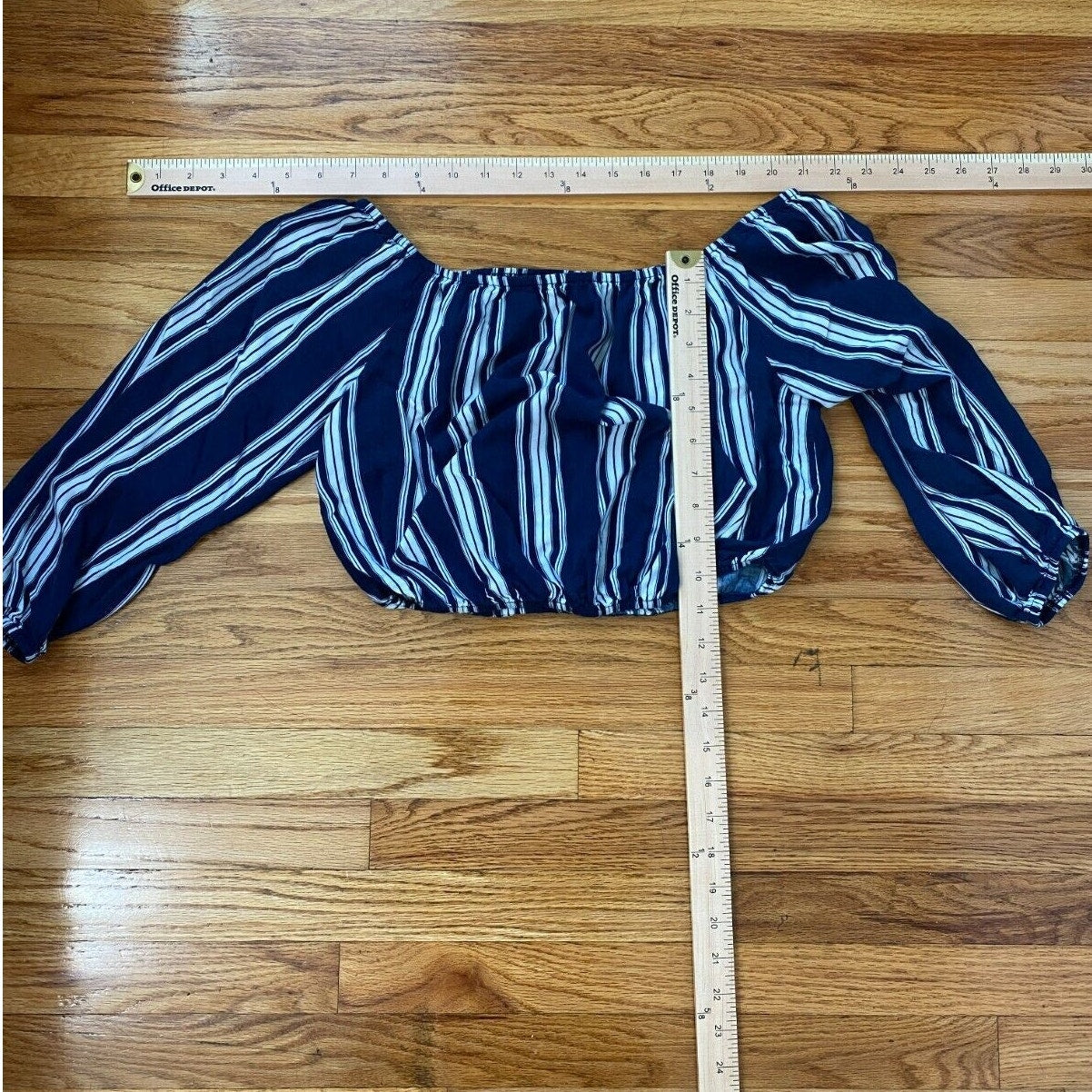 Show Me Your Mumu Revolve Lima Navy White Stripe Off Shoulder Crop Top Med