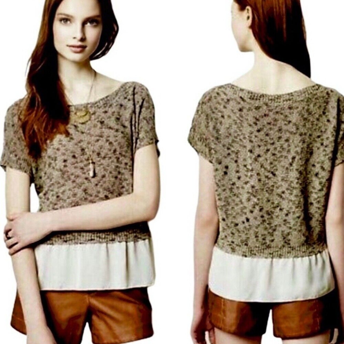 Anthropologie Moth Neutral Nudes Verona Ruffle Hem Pullover Blouse Sweater S