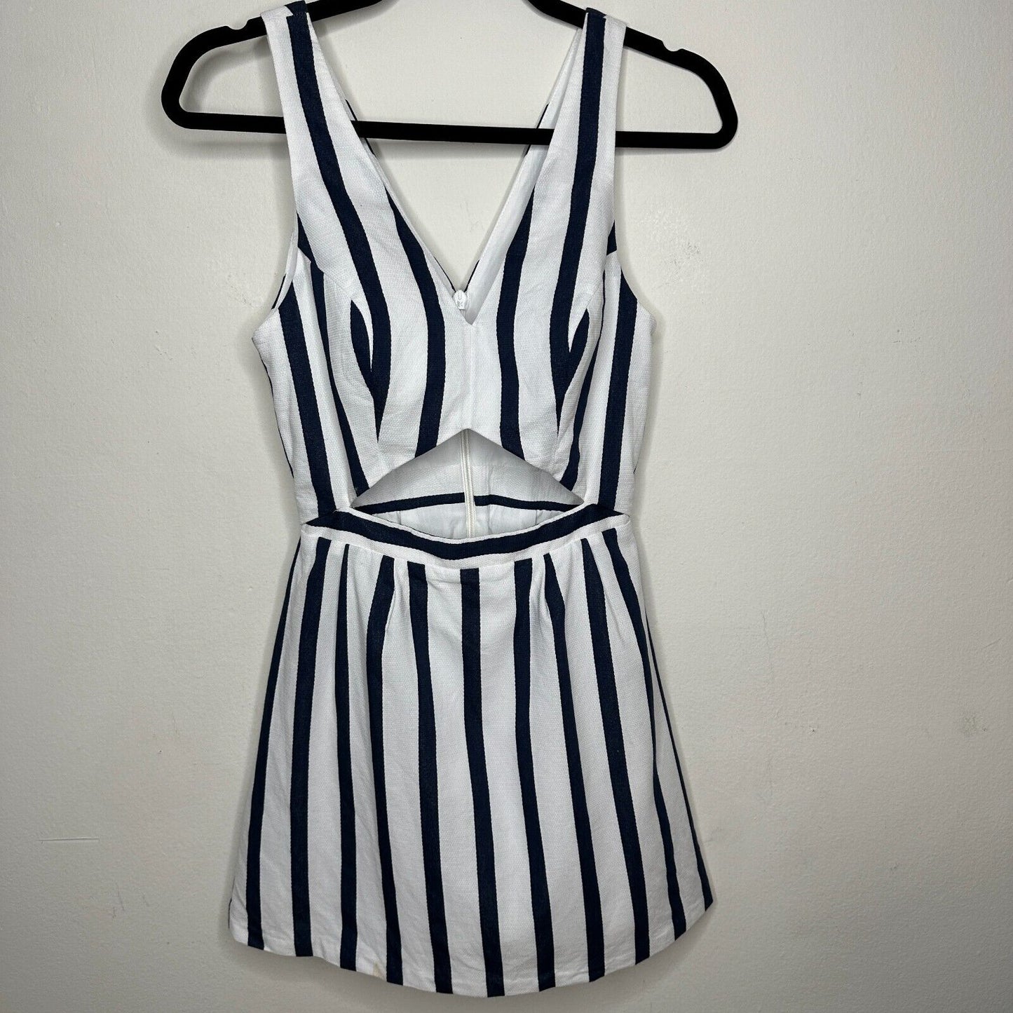 Topshop Navy and White Stripe Triangle Waist Cutout VNeck Nautical Mini Dress 4