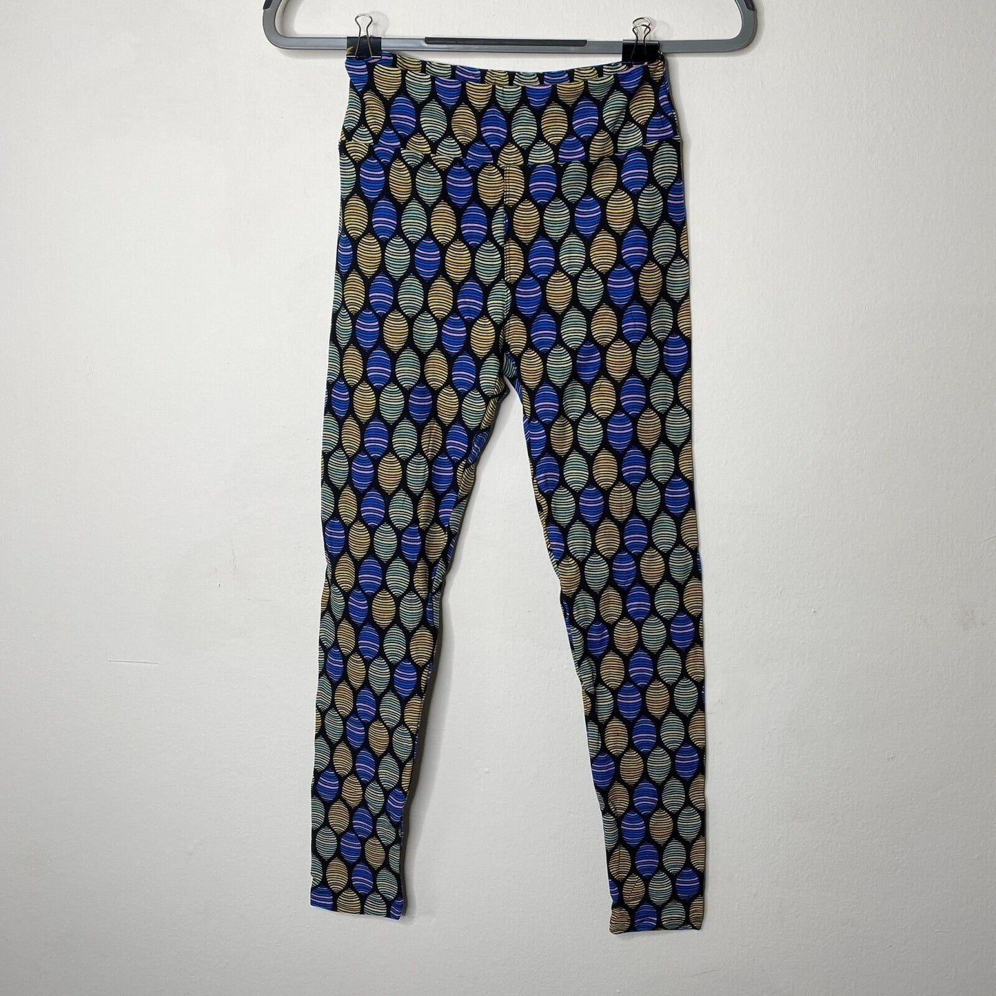 NWT LuLaRoe Black Blue & Yellow Green Pink Multi Egg Design Leggings Pants OS