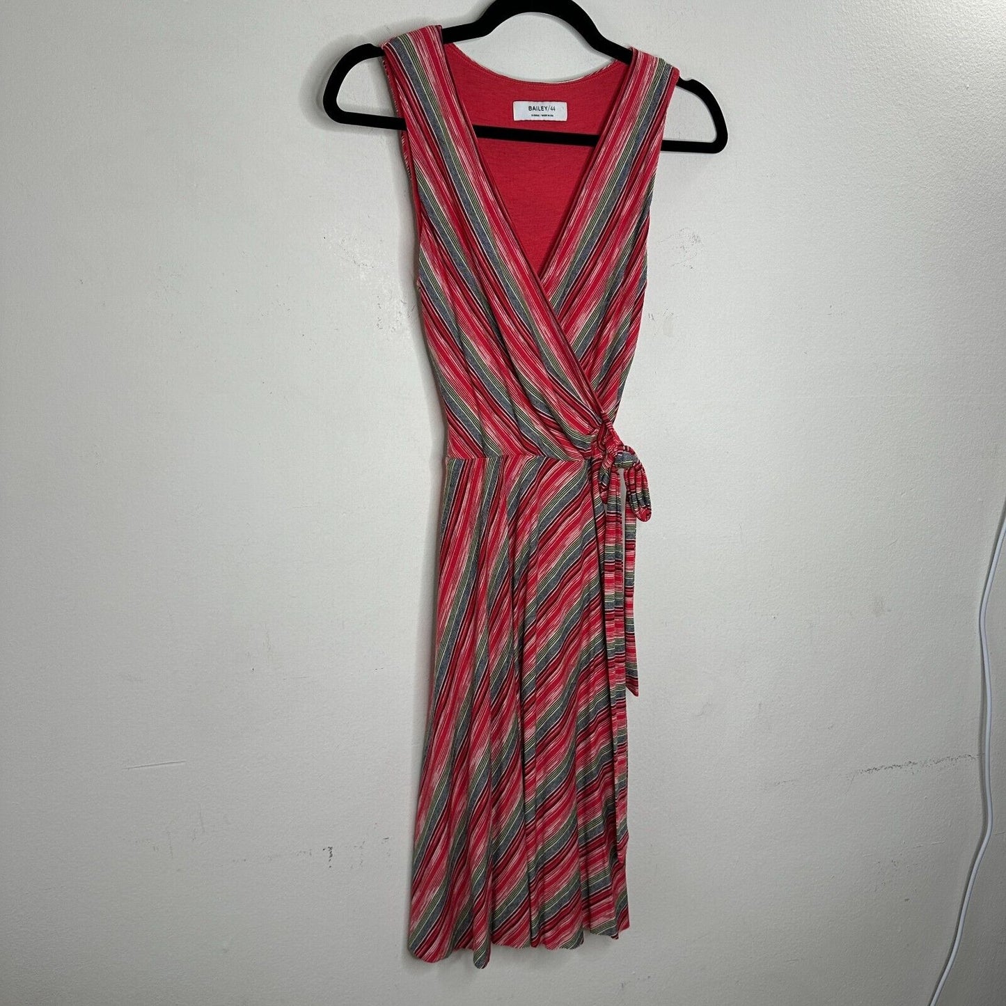 Bailey 44 Peach Blue & Green Striped Emile Sleeveless V-Neck Faux Wrap Dress XS