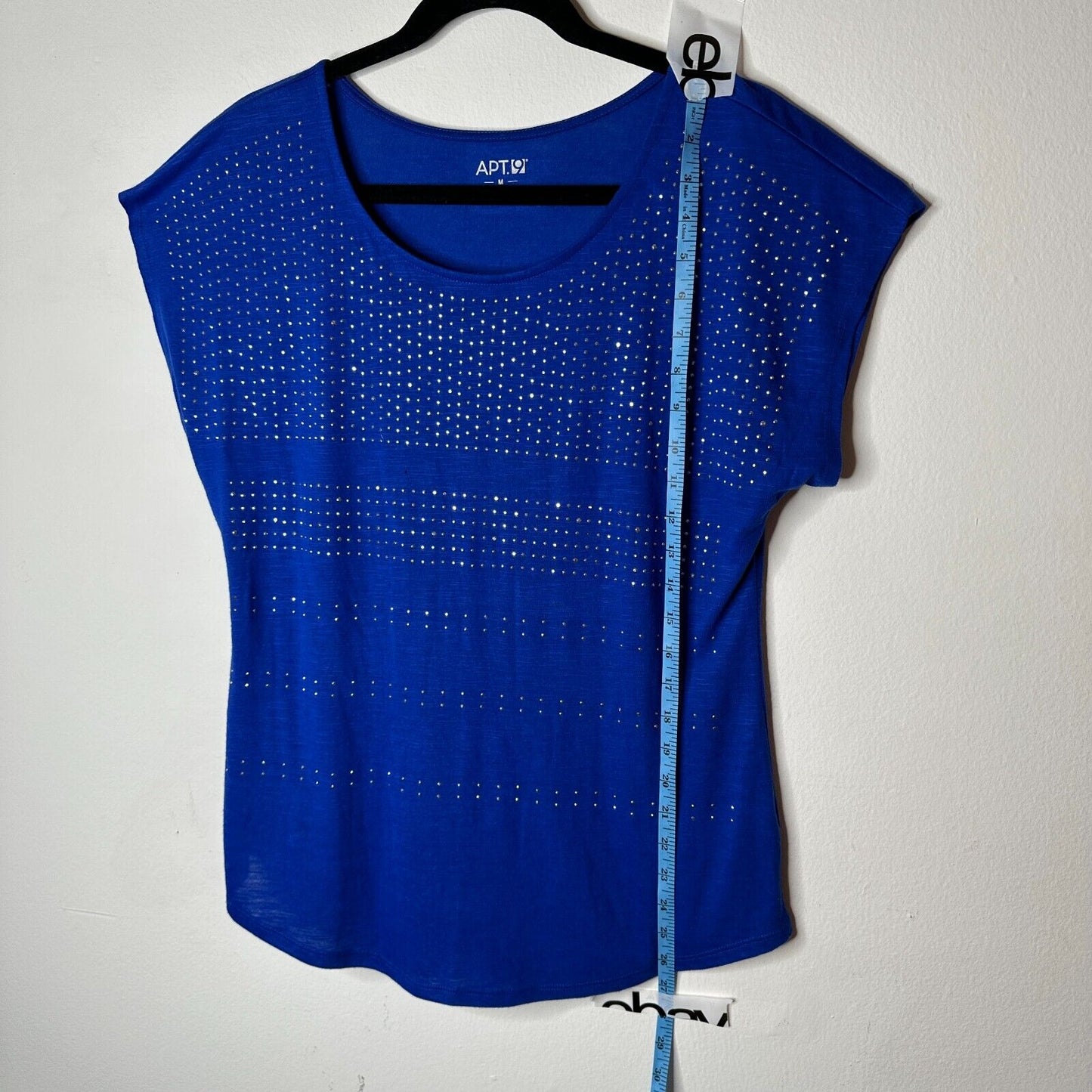 Apt.9 Royal Blue Silver Rhinestone Front Embellished Stripe Short Sleeve Top M
