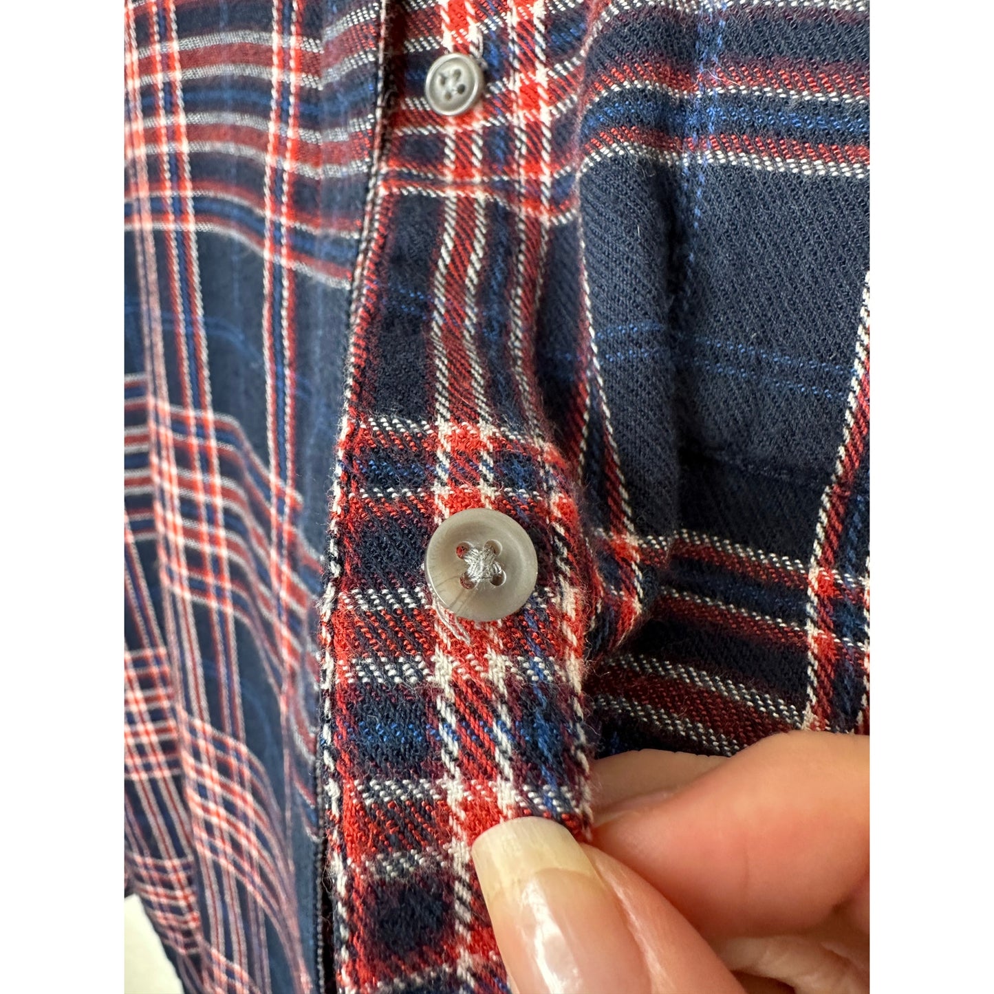 Treasure & Bond Navy Red White Plaid Collared Button Down Boyfriend Shirt L