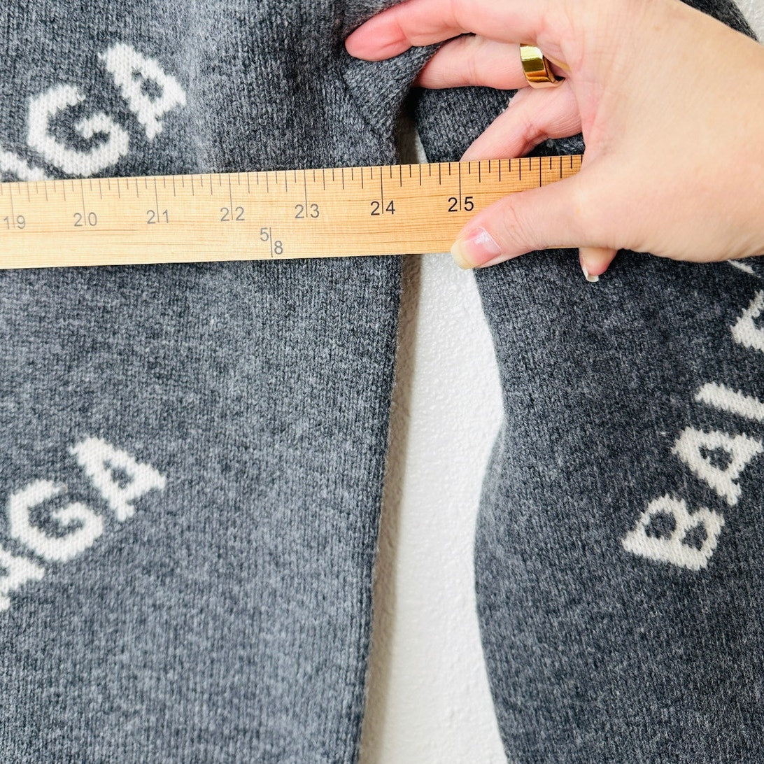 Balenciaga Dark Gray Long Sleeve White Logo'd Crew Neck Sweater L