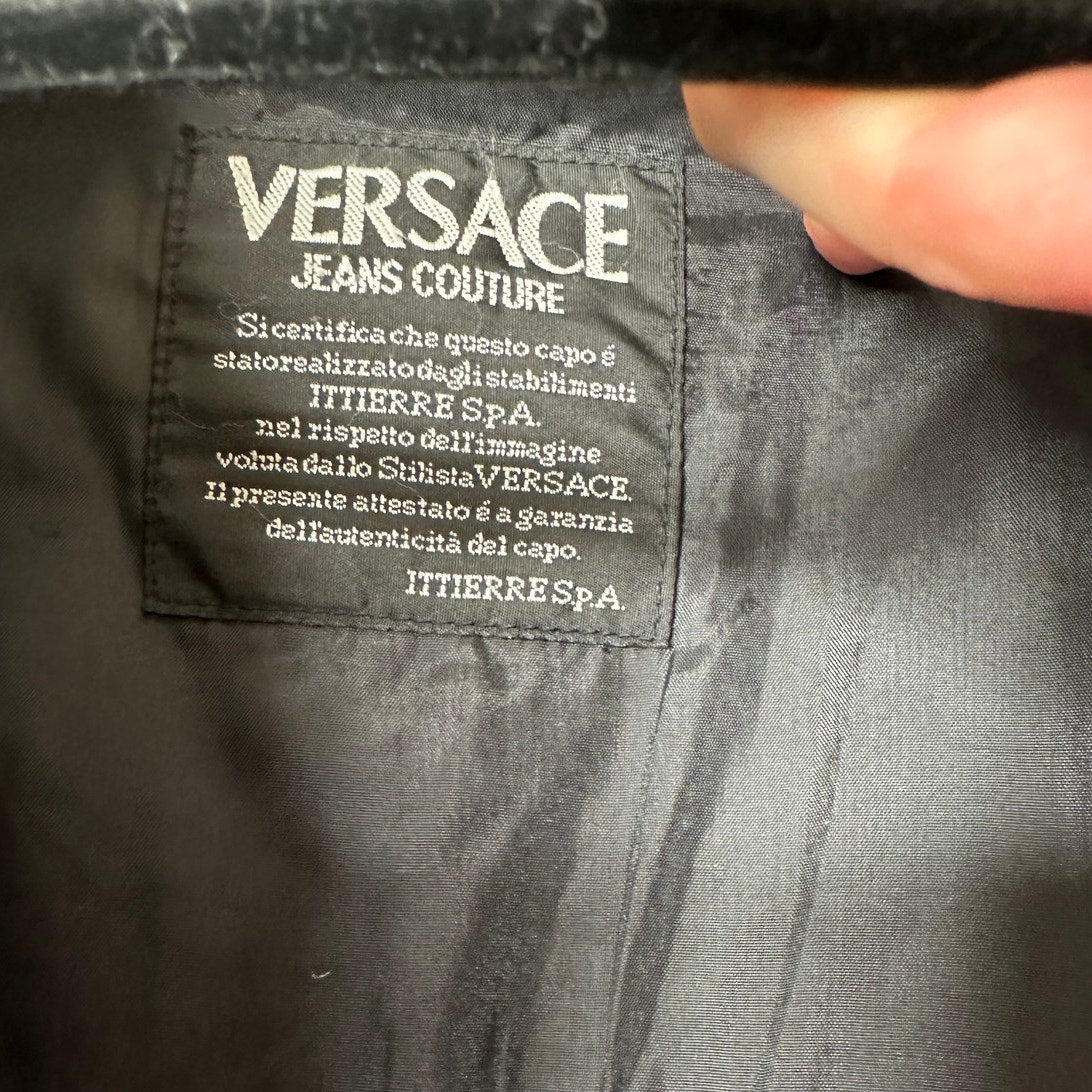 Versace Jeans Medusa Black Silver Embroidered Logo Long Sleeve Zip Bomber Jacket