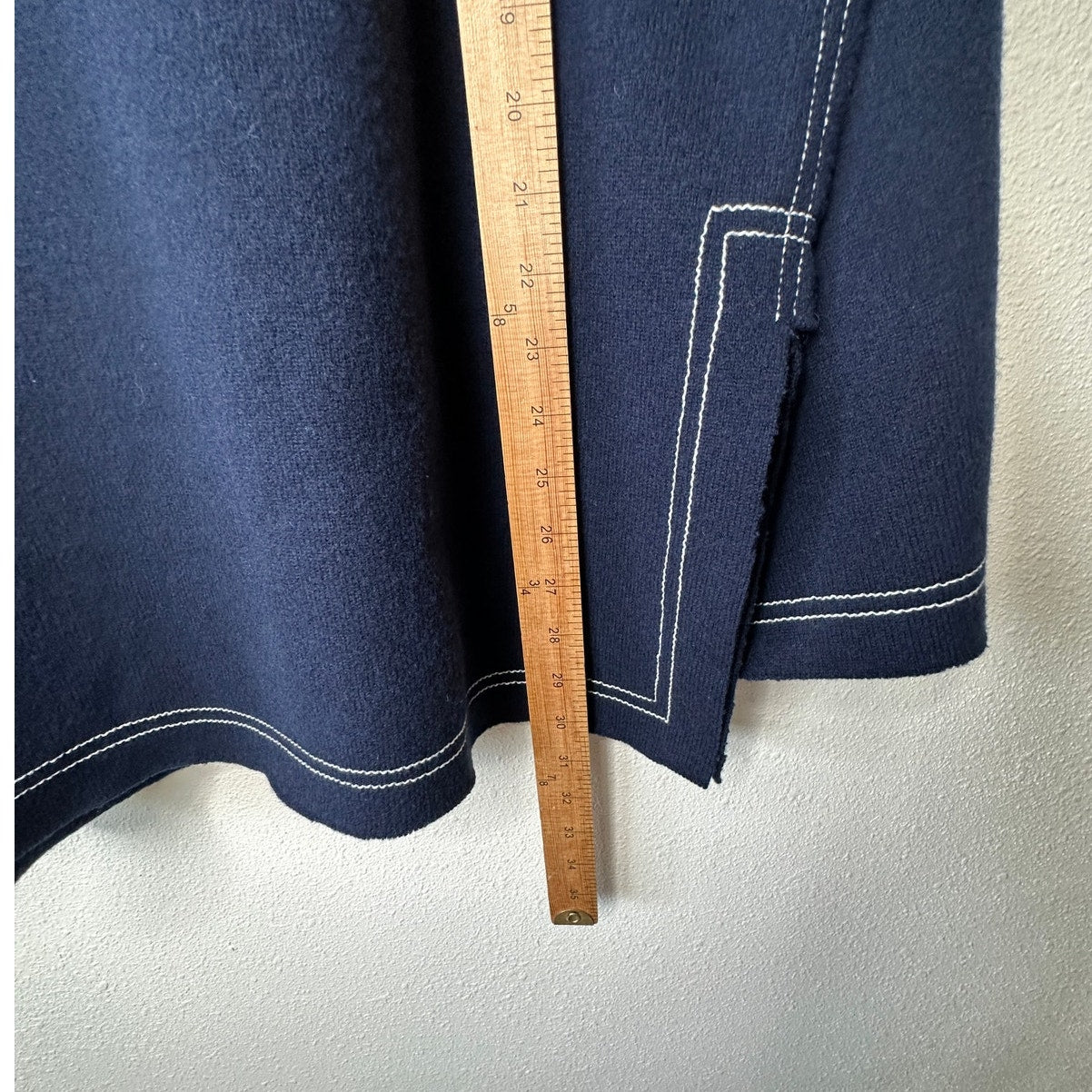 Elizabeth and James Navy with White Stitch Long Sleeve Hooded Sweater L