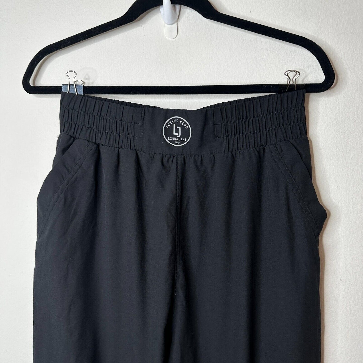 Uniquely Lorna Jane Jet Black Active Club Elastic Jogger Pants Side Pockets S