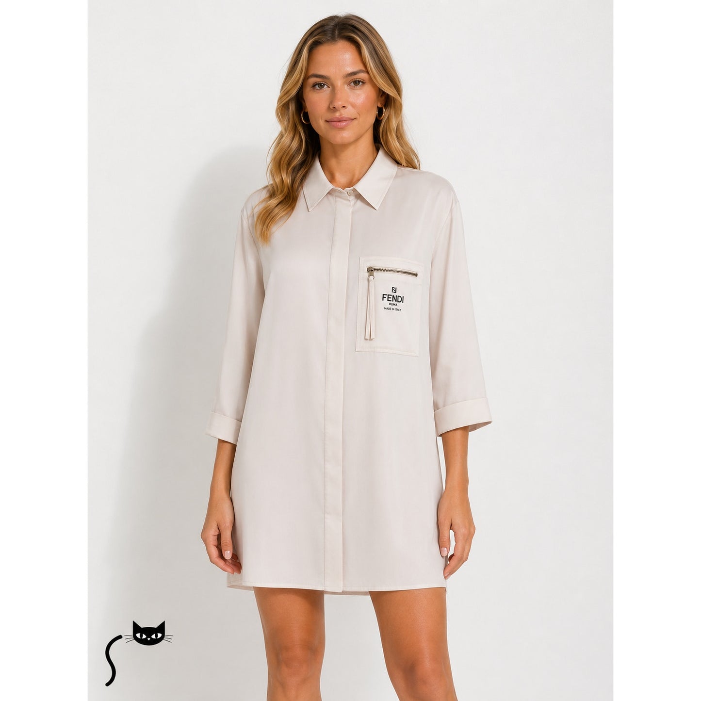 NWT Fendi The Abito Fluid Draped Daily Dress Top in Almond 100% Silk 40 / 8