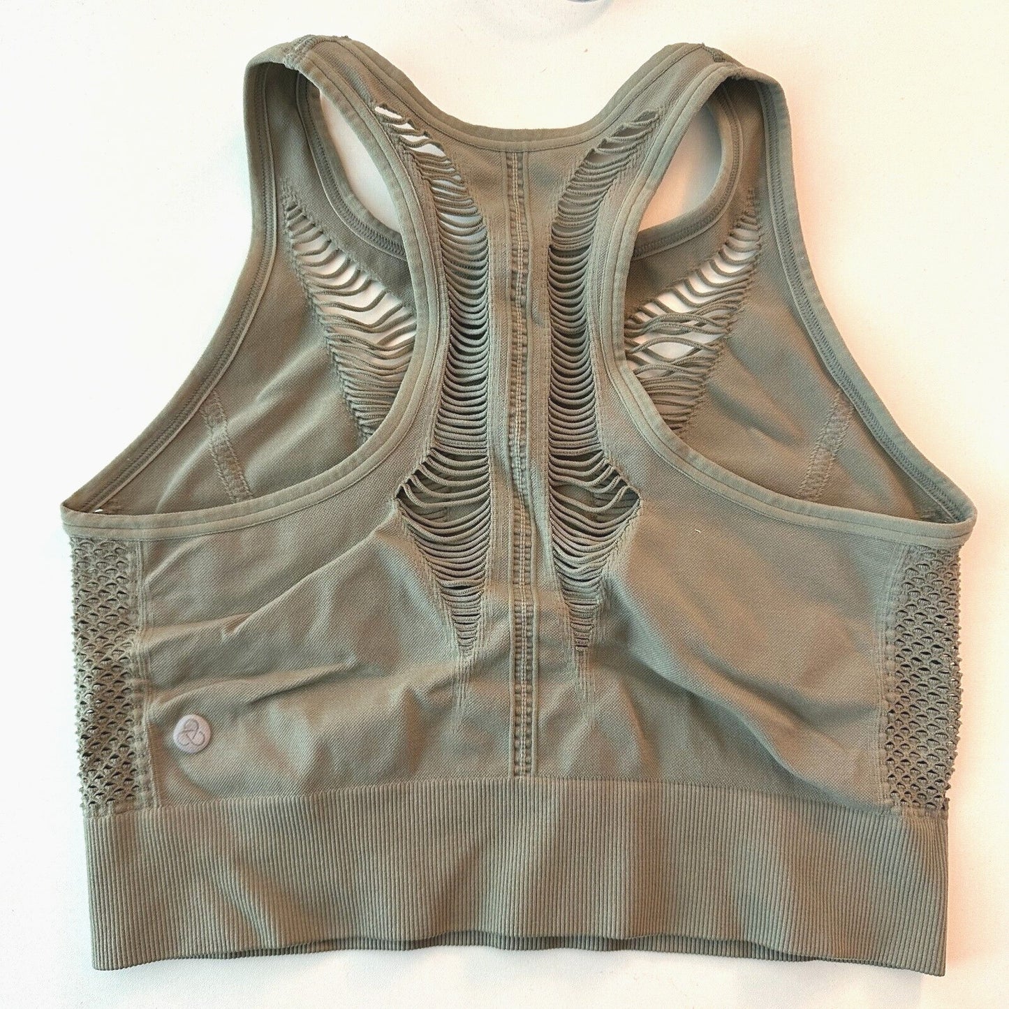 Zella Body Natura Longline Sports Bra Front Back Cutaway Green Vetiver Large