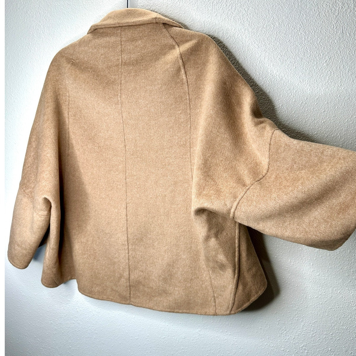 Zara Tan Fuzzy 3/4 Sleeve High Low Front Button Jacket Small