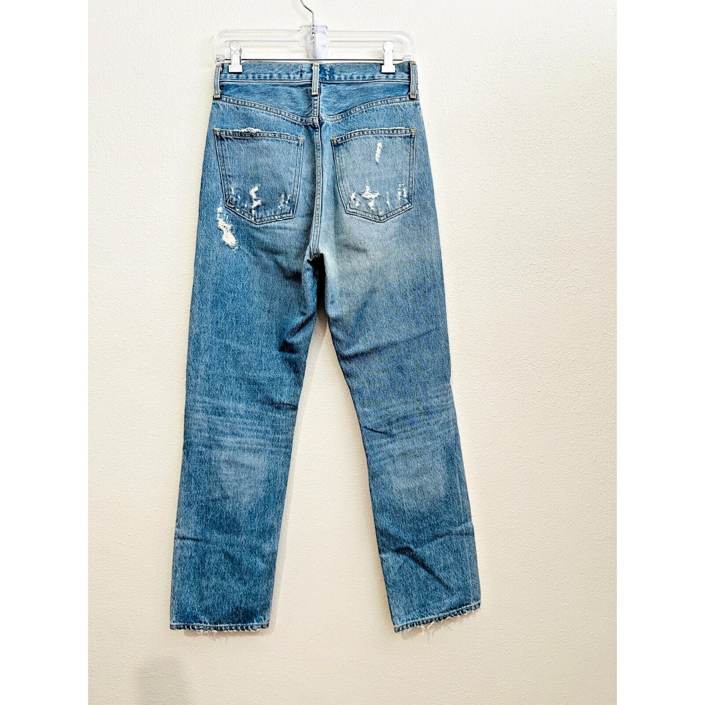 Agolde 90s Medium Wash Mid Rise Button Fly Straight Loose Distressed Jeans 24