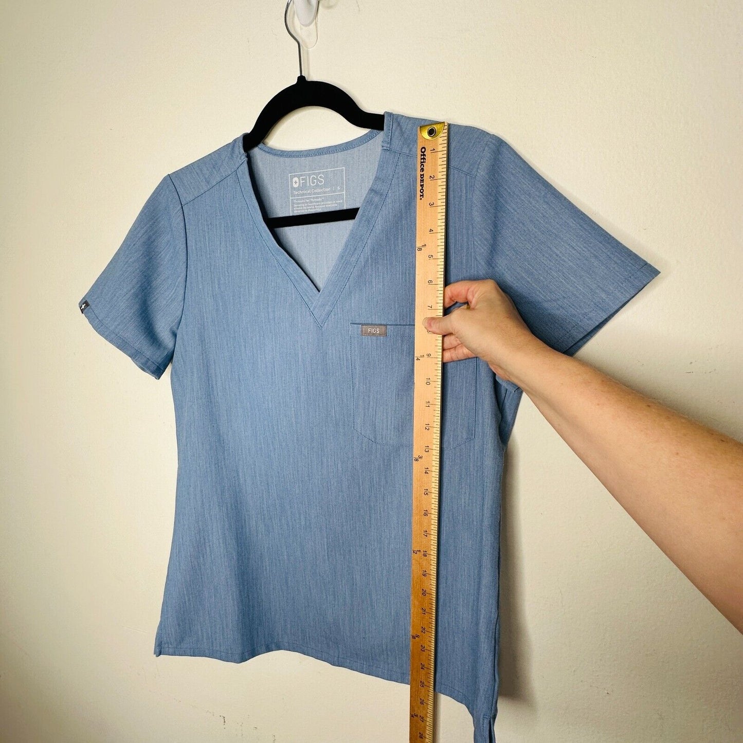 Figs Denim Blue Catarina VNeck Split Hem Short Sleeve Top S