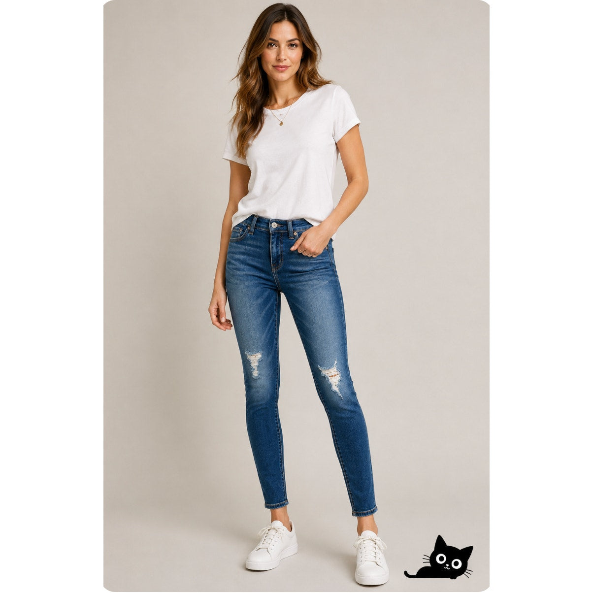 Madewell Mid Rise Skinny Medium Blue Wash Whiskered Distressed Knee Jeans 25