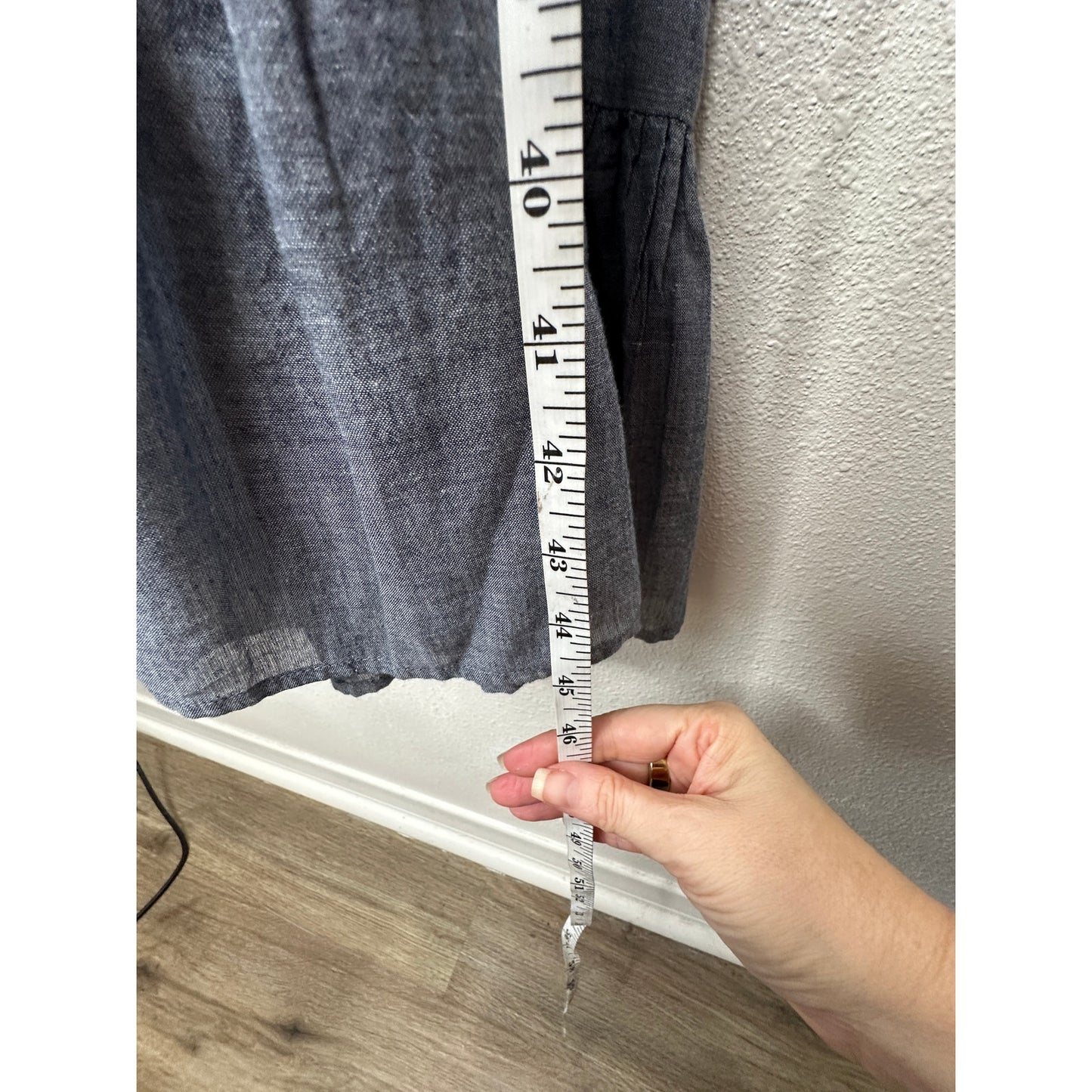 Vetiver Blue Gray Denim Round Braided Neckline & Strap Ruffle Dress 4