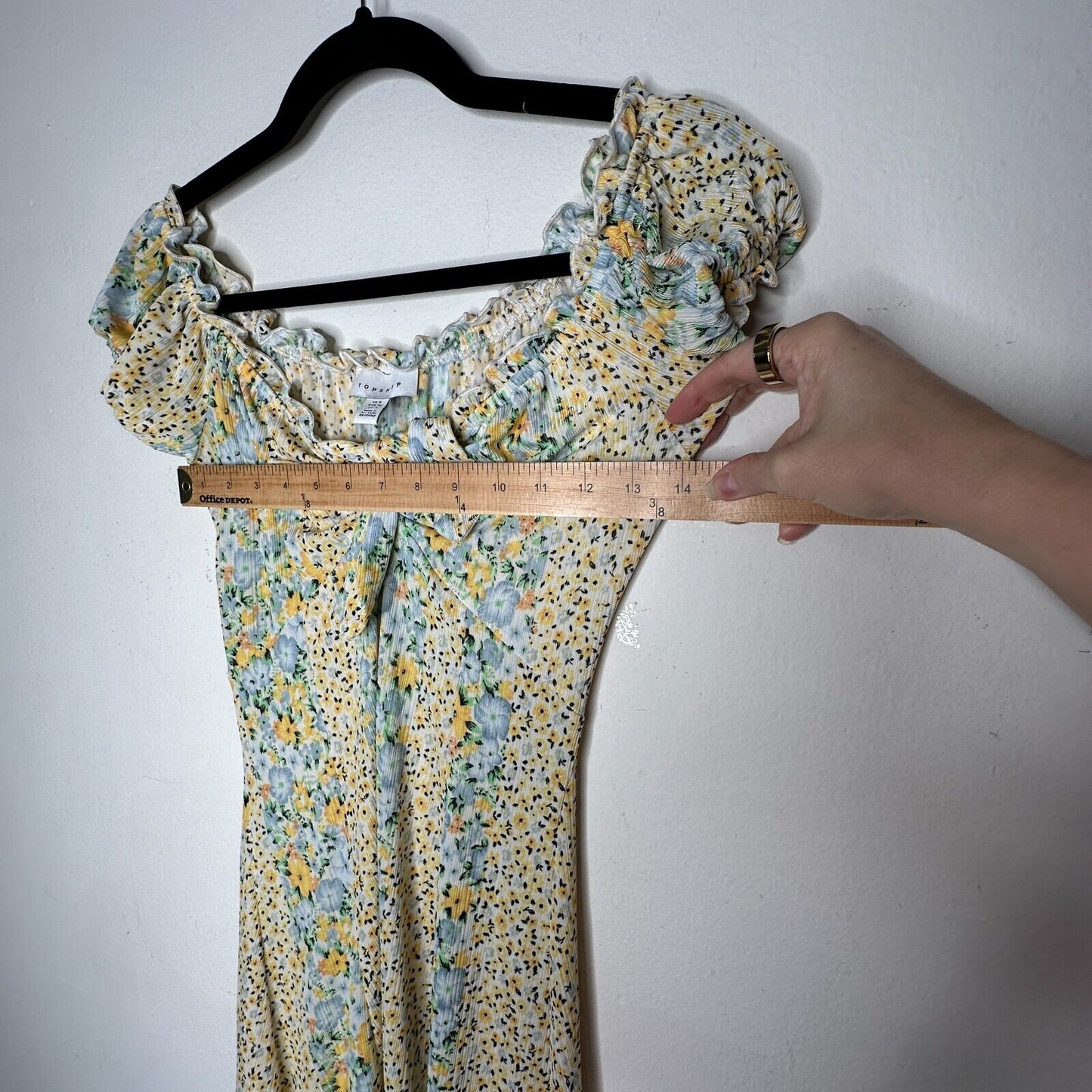 Topshop Cute Yellow Multi Color Ditsy Floral Off Shoulder Mini Puff Sleeve 4