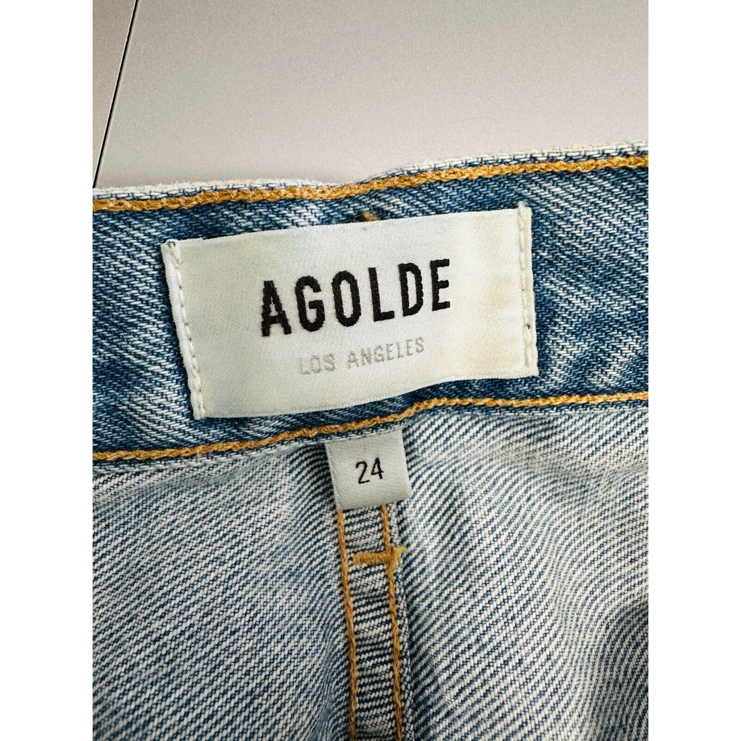 Agolde 90s Medium Wash Mid Rise Button Fly Straight Loose Distressed Jeans 24