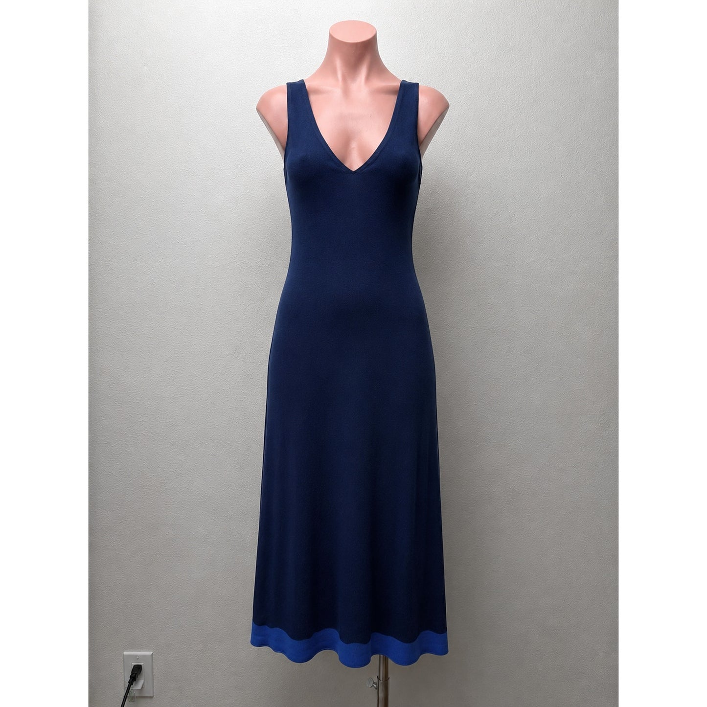 rag & bone Navy Blue Cora Ribbed Double Knit V-Neck Sleeveless Midi Dress XS