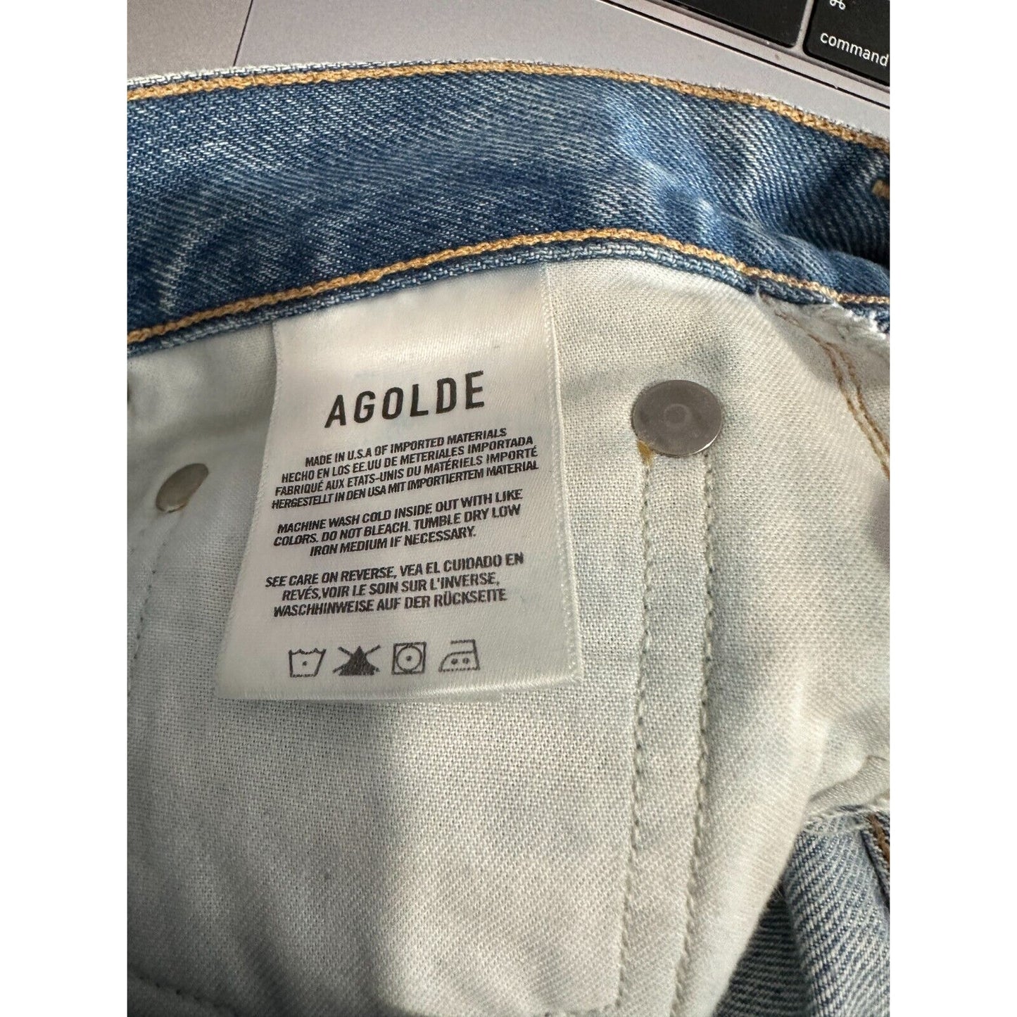 Agolde 90s Medium Wash Mid Rise Button Fly Straight Loose Distressed Jeans 24