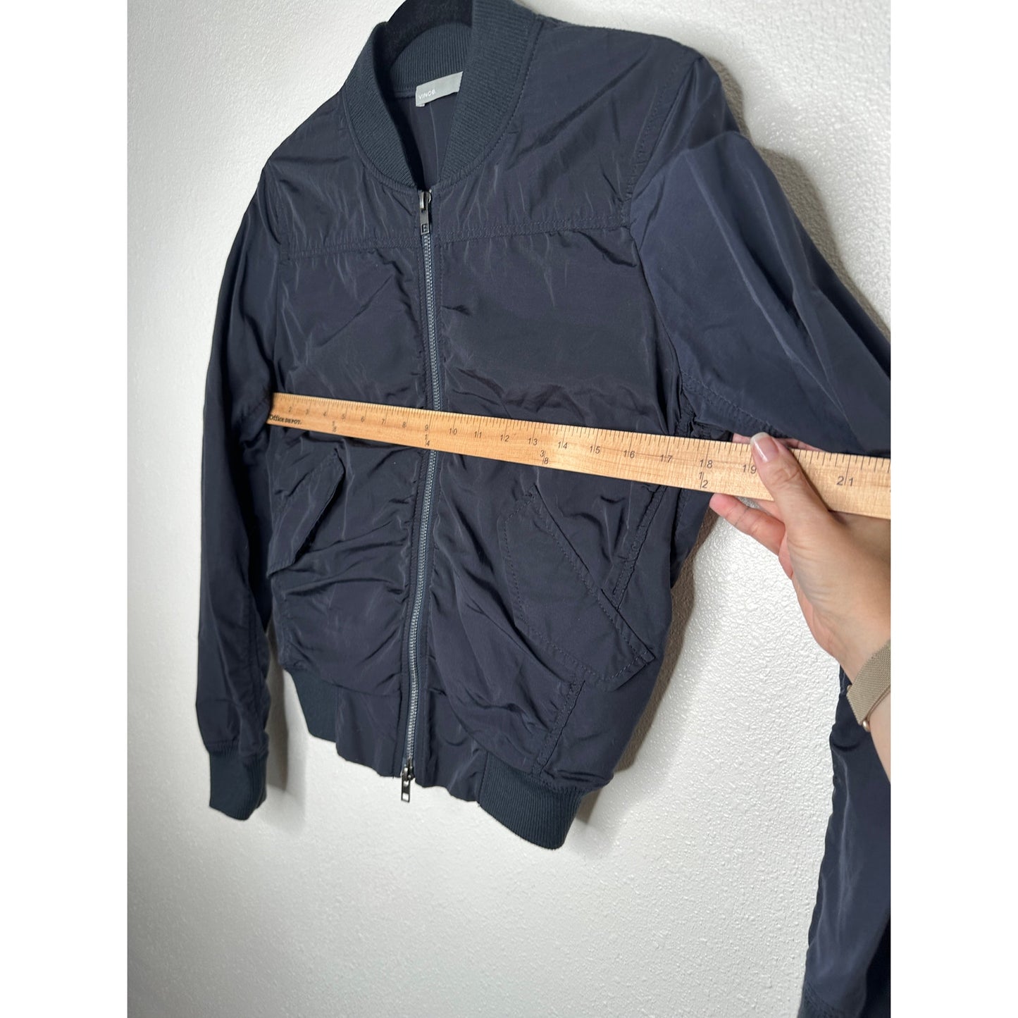 Vince Black Ruched Bomber Style Zip Jacket With Pockets Small