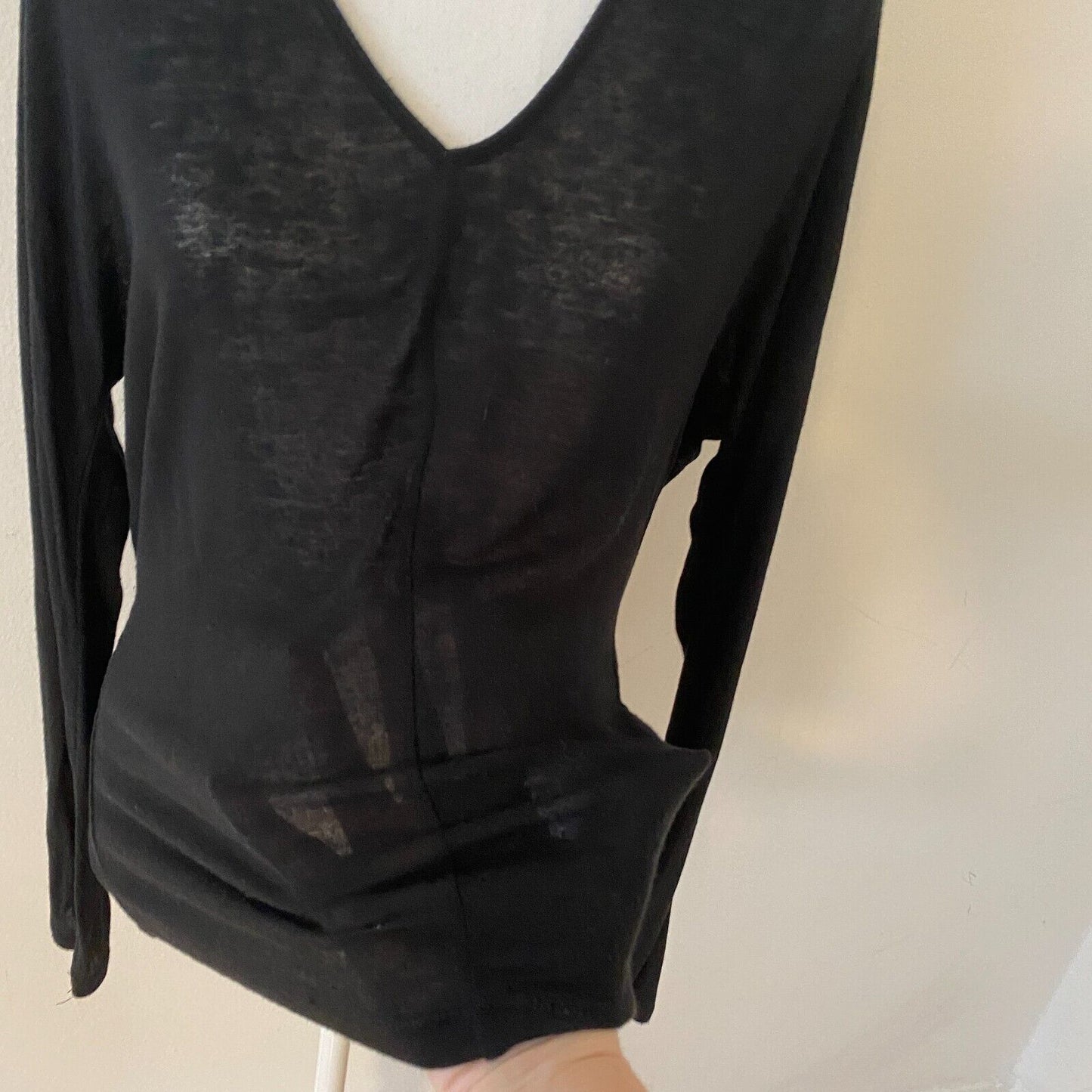 Aritizia Wilfred Black Thin Sheer Deep V-Neck Long Sleeve Sweater Jumper Top XS