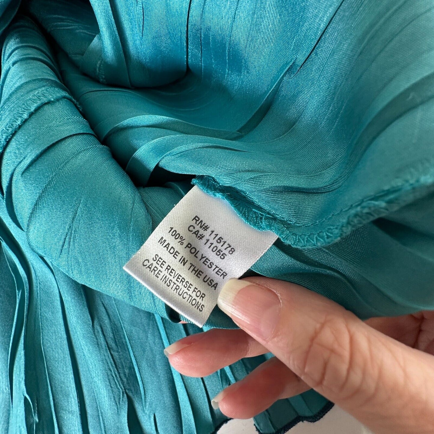 Barcelino Peacock Teal Ombre Sleeveless Crinkle Shimmer Scoop Neck Midi Dress XS
