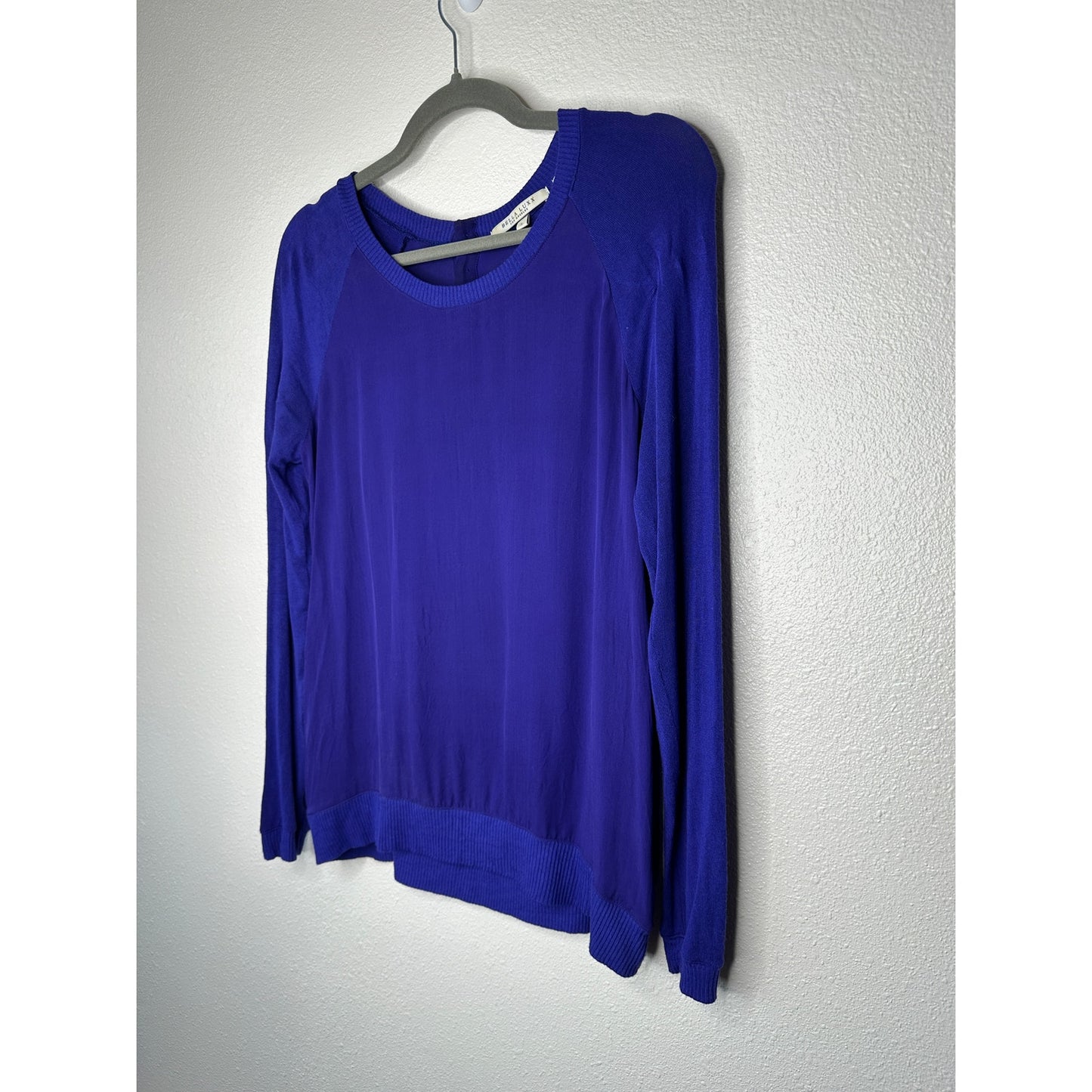 Bella Luxx Purple Mixed Media Raglan Long Sleeve Thin Sweater Top S