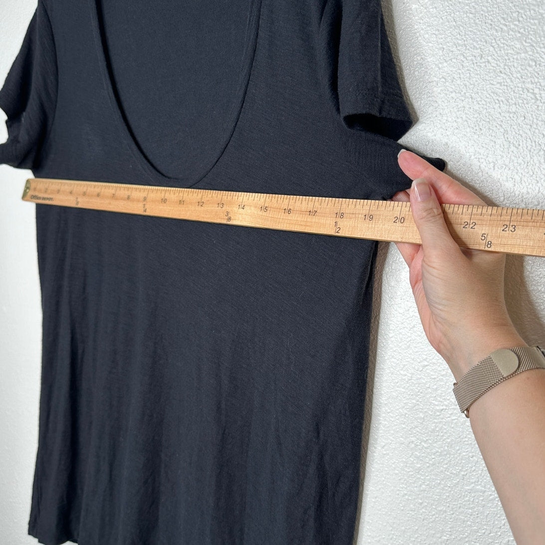 James Perse Black Deep V Round Neck Slub Tee Shirt Cap Sleeve Top 3 / L