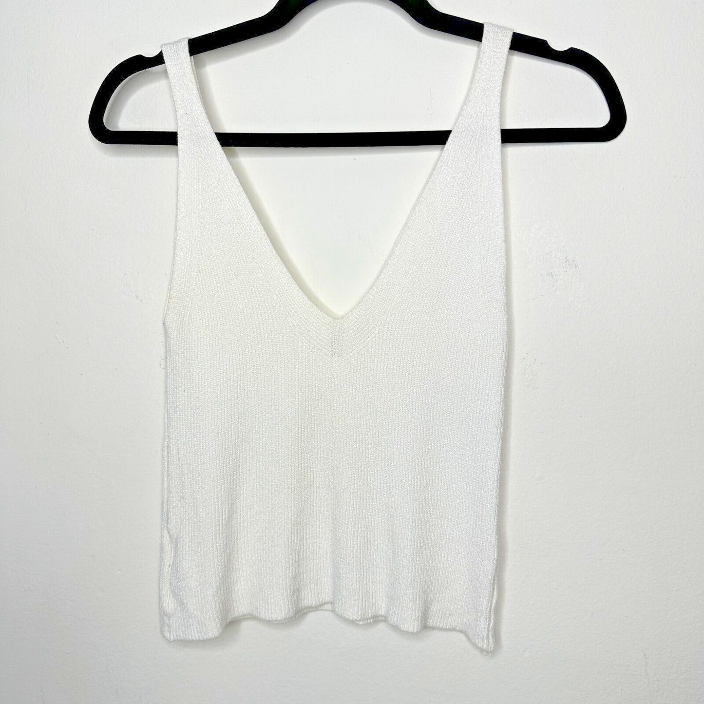 White Deep V Front & Back Sleeveless Tight Knit Tank Top Crop Sweater Small