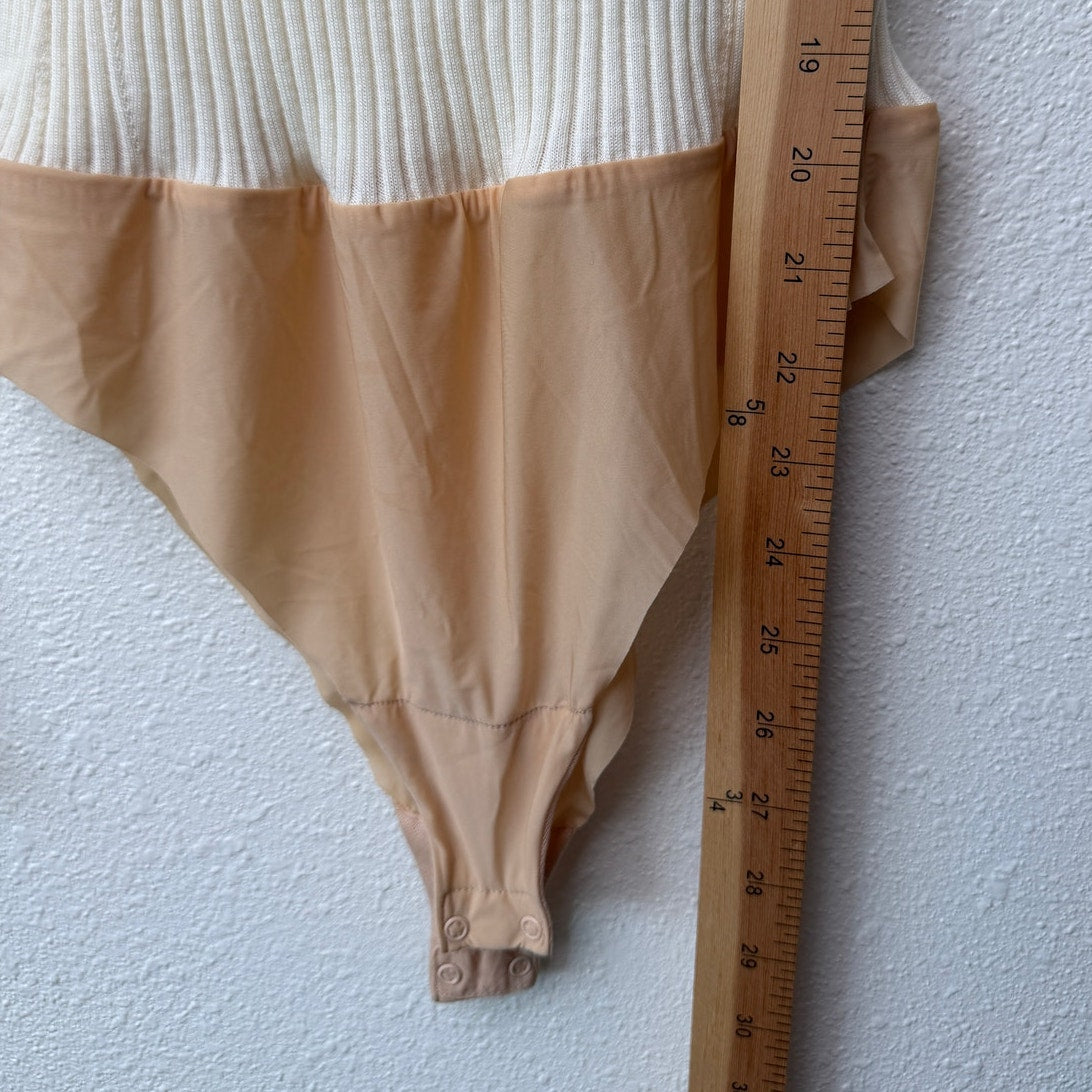 Wolford x Simkhai Ribbed Off Shoulder Wool Bodysuit Cream S