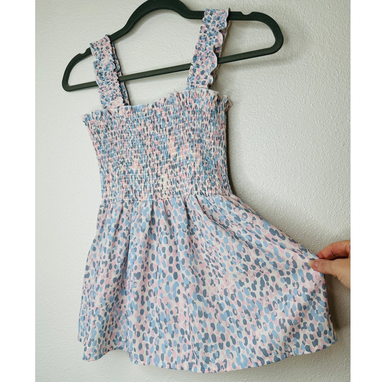 Aqua Muted Pink Cream Blue Smocked Sleeveless Babydoll Top S