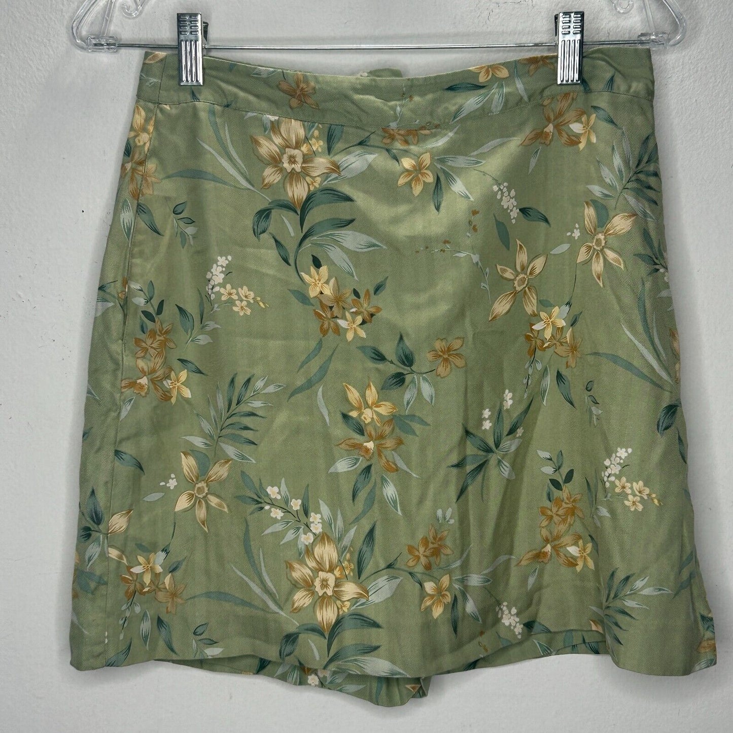 EP Pro 100% Silk Green Yellow & Cream Floral Golf Mini Skirt Skort 4