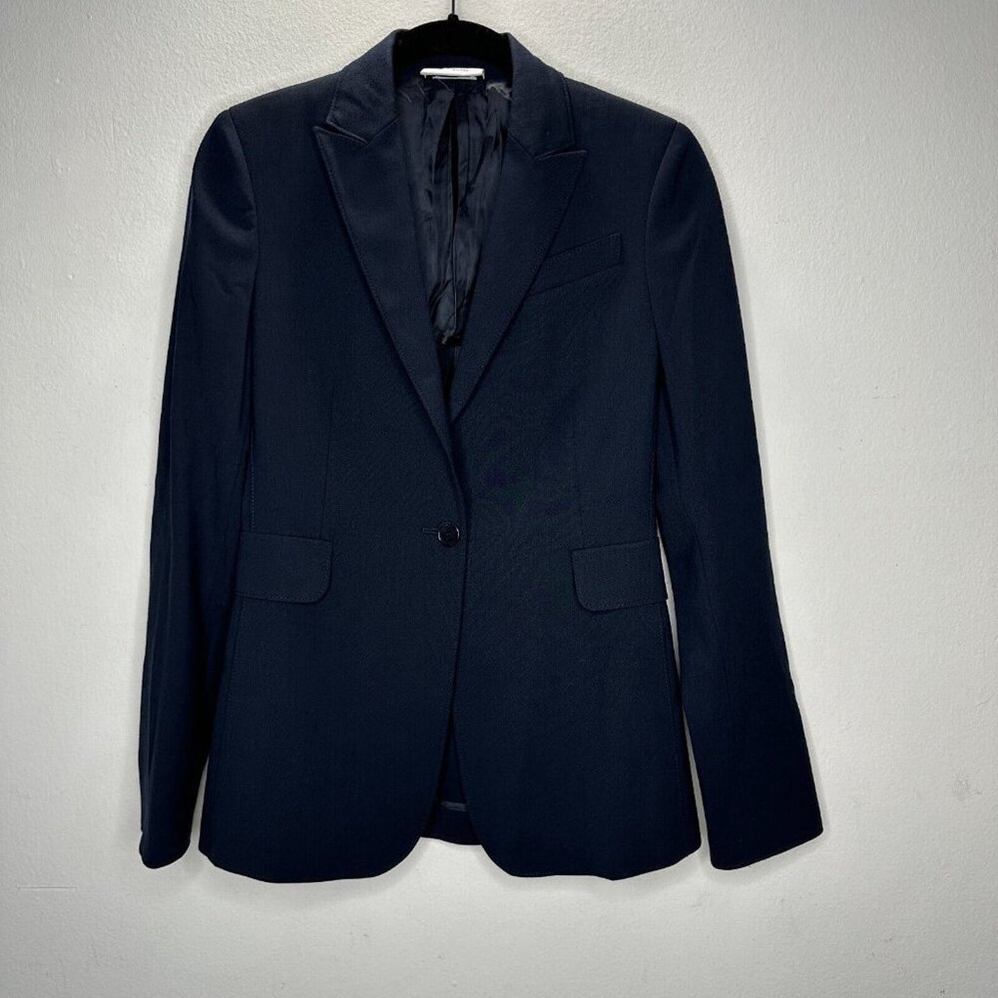 Akris Punto Black Single Button Front Flap Pockets Shoulder Pad Blazer Jacket 2