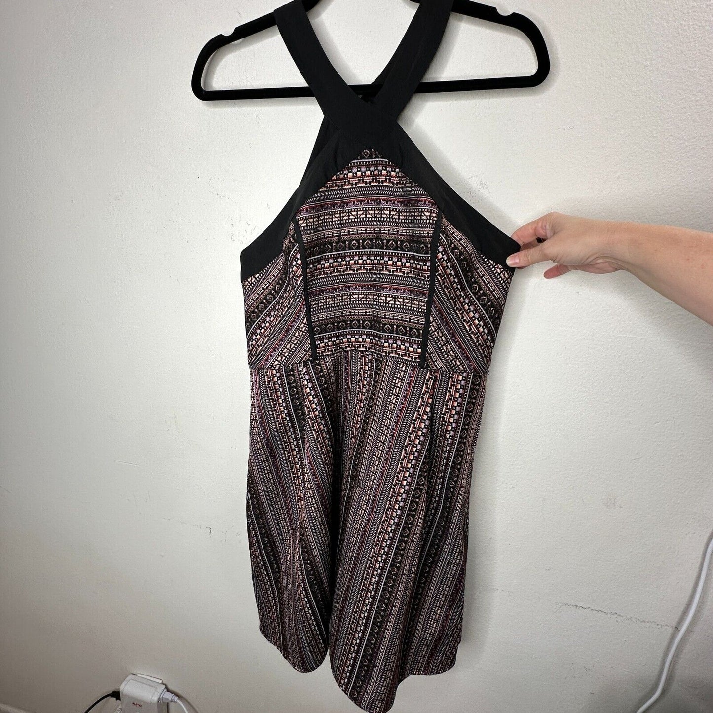 BCBG Generation Criss Cross Fit & Flare MultiColor Jacquard Halter Mini Dress 12