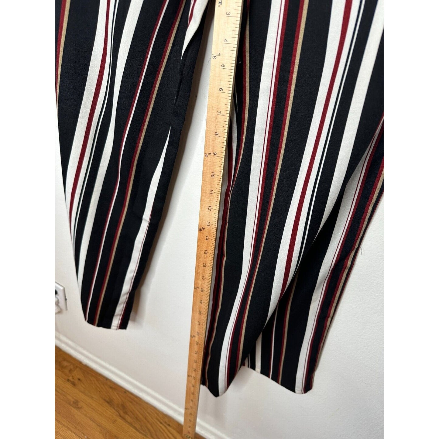 About Us Lenny Black Red White Stripe Pants Flare Trousers Back Zip Pockets L