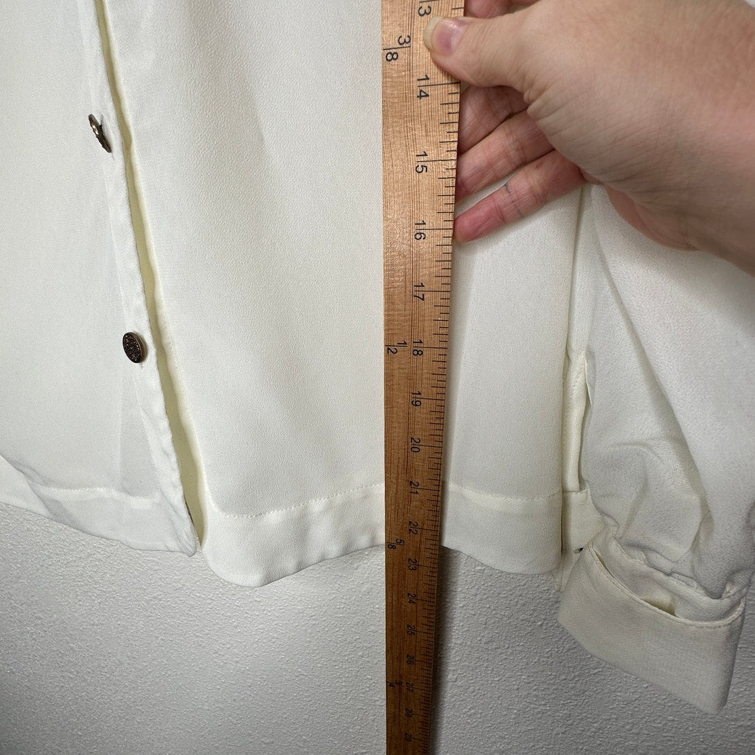 Martinique Ivory Long Sleeve V-Neck Bronze Button Up Blouse Top 6