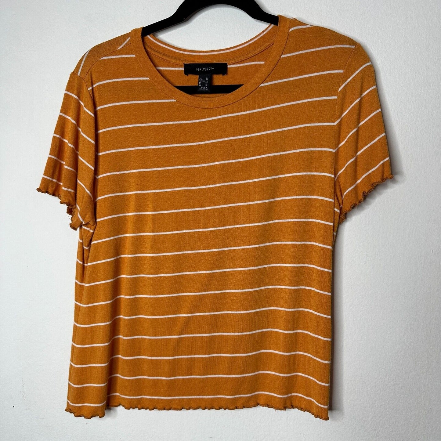 Casual Orange and White Stripe Short Sleeve Tee Lettuce Edge 0X