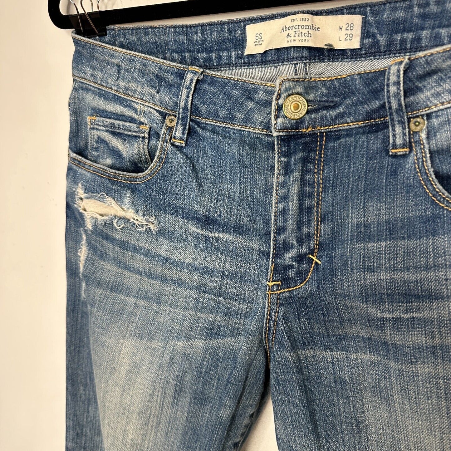 Abercrombie & Fitch Blue Super Skinny Mid Rise Distress Jeans 5-Pocket 28 / 29