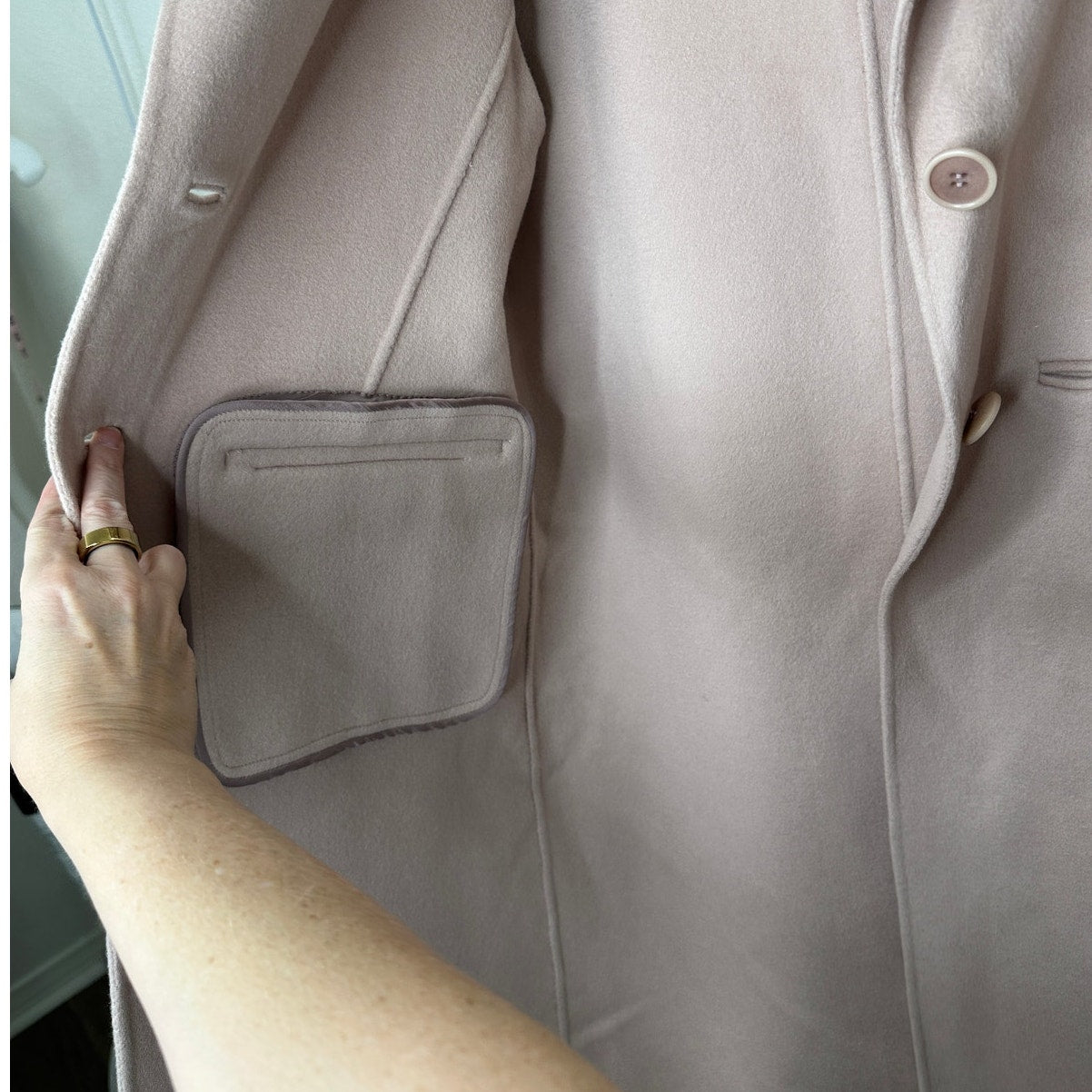 TSE 100% Cashmere Pale Pink Button Front Notch Collar Pockets 8