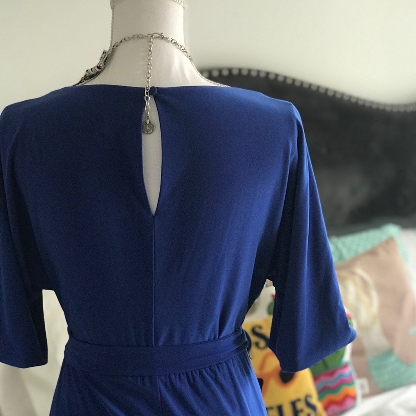 Jessica Simpson Royal Blue Split Sleeve Tie Sash Mini Cocktail Dress Small