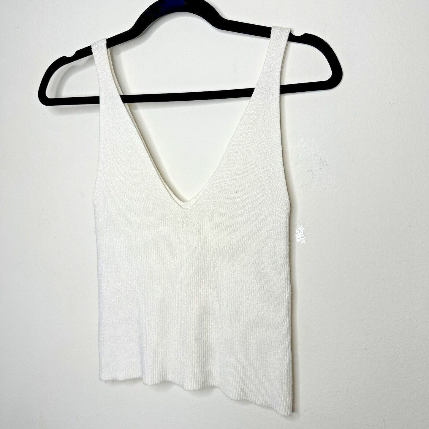 White Deep V Front & Back Sleeveless Tight Knit Tank Top Crop Sweater Small