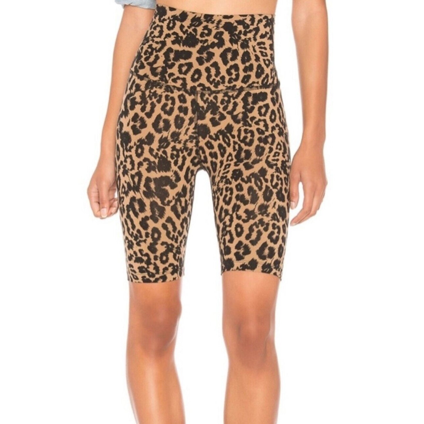 LNA Leopard Print High Band Waist Silhouette Biker Shorts Cotton Spandex Small