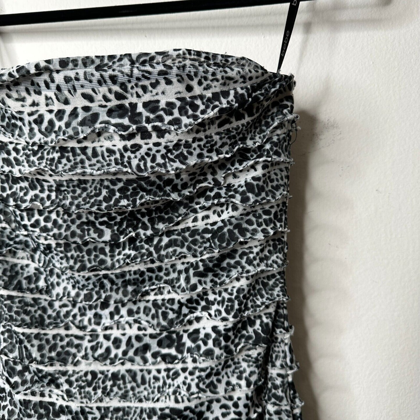 Bebe Black & White Leopard Print Tiered Mini Ruffle Bodycon Strapless Dress XS