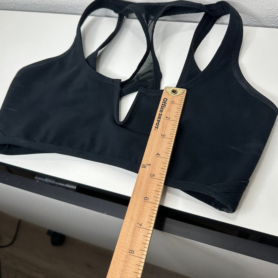 L SPACE Black V-Neck Back Mesh Racerback Sports Bra Large