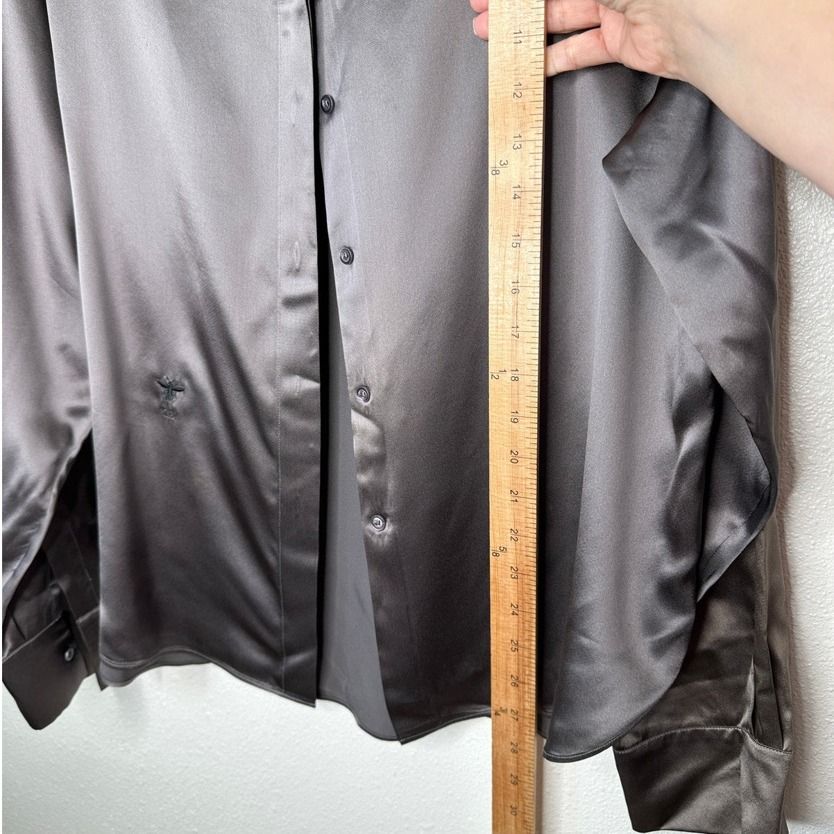 Christian Dior 100% Silk Taupe Brown Multi-Tonal Shimmer Button Blouse 14