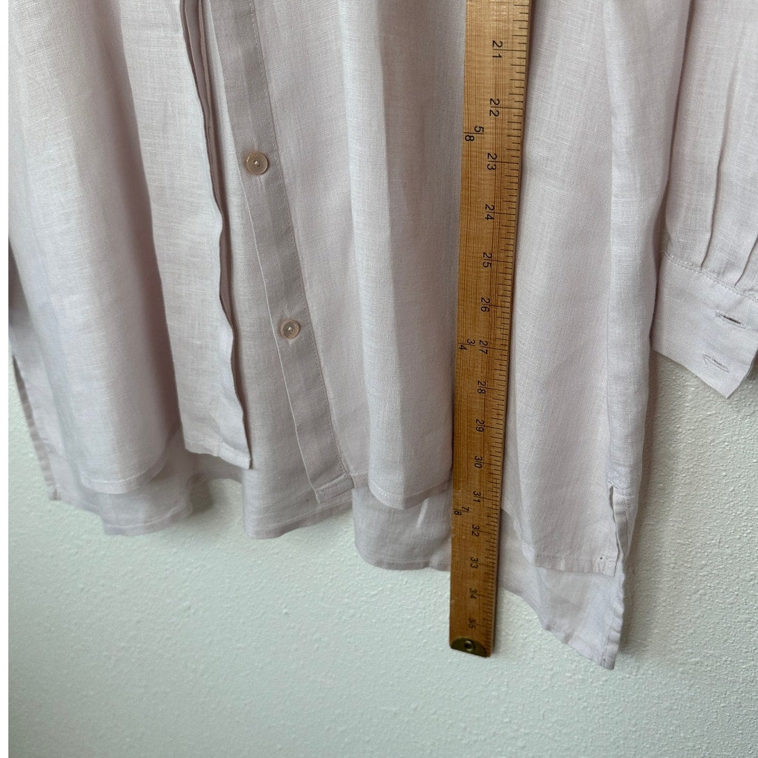 Eileen Fisher Pale Pink Organic Handkerchief Linen Mandarin Collar Shirt L