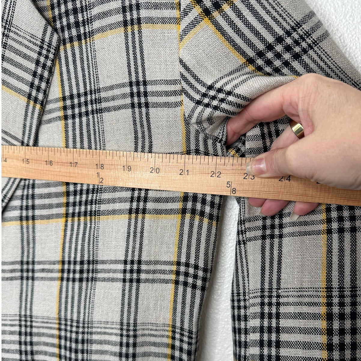 NWT Cristaseya Oversized Linen Blazer Ecru Black Yellow Plaid M