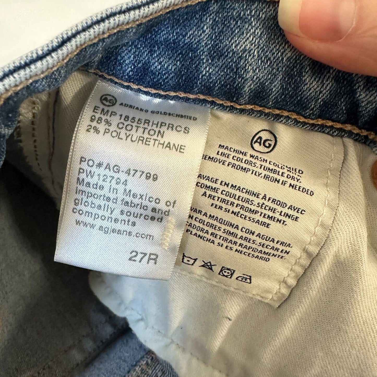 AG The Prima Ankle Raw Hem Cigarette Ankle Med Wash Blue Skinny Jean 27 Zip Fly
