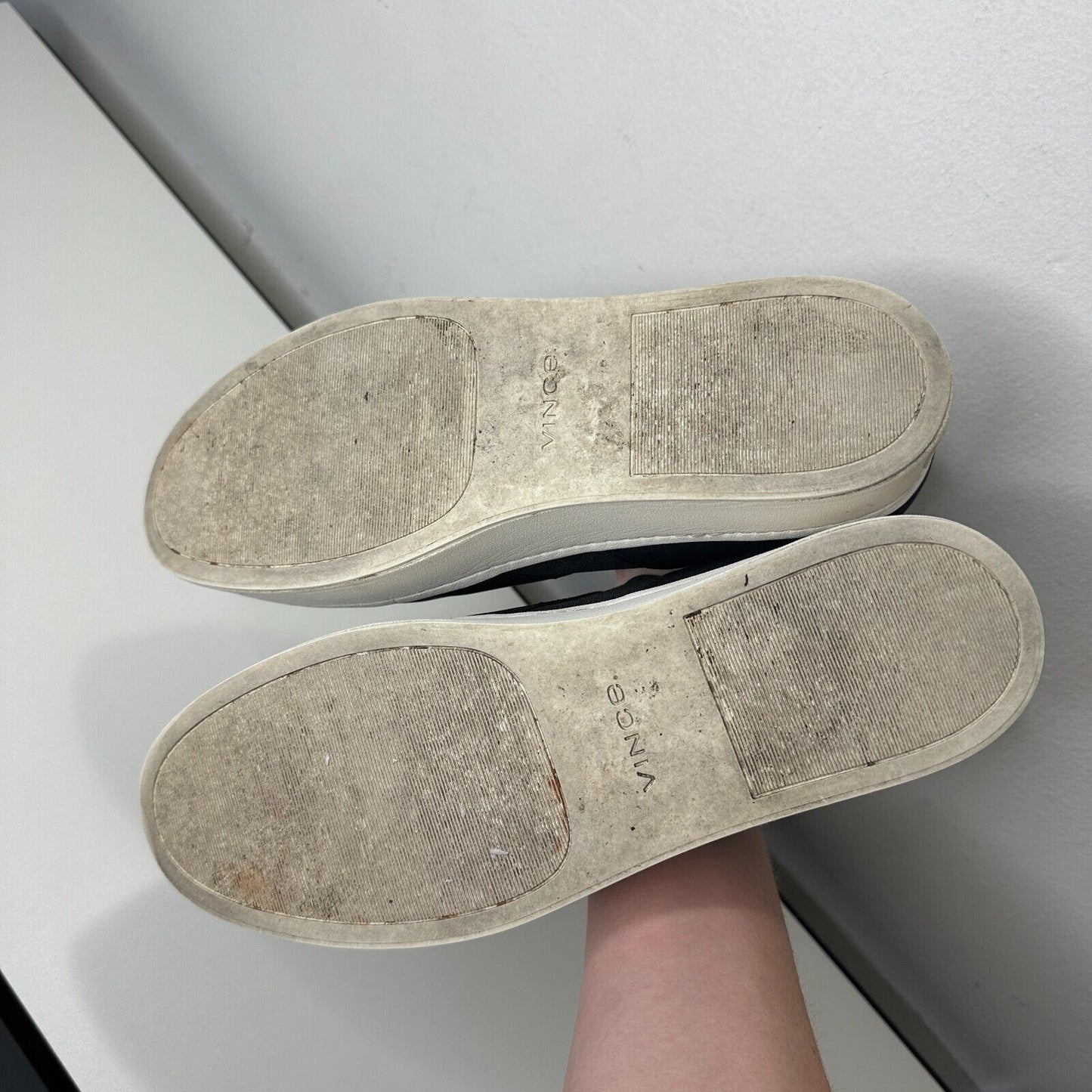 Vince Black Slip On Sneaker Double Thick White Rubber Platform Sole Shoes 9