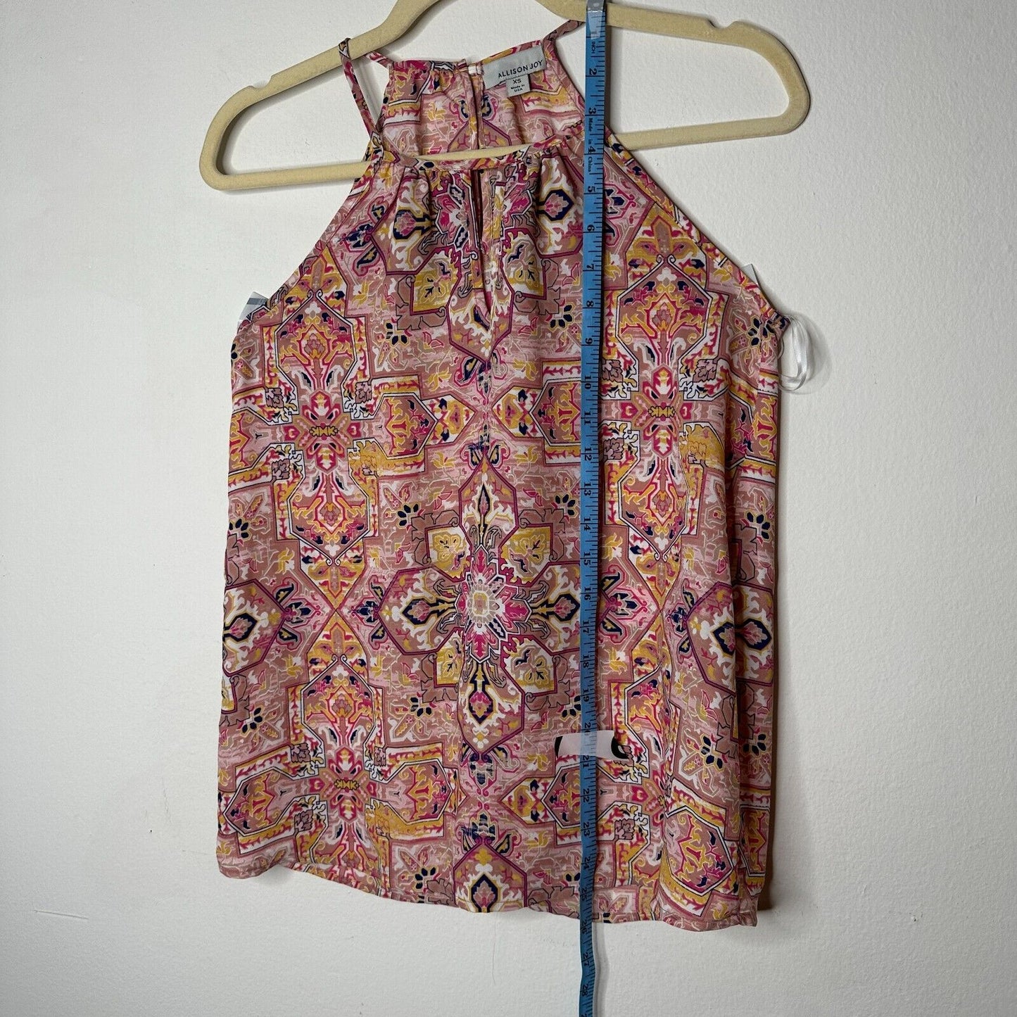 Allison Joy Cute Pink Yellow Blue Aztec Print Sleeveless Halter Neck Blouse XS