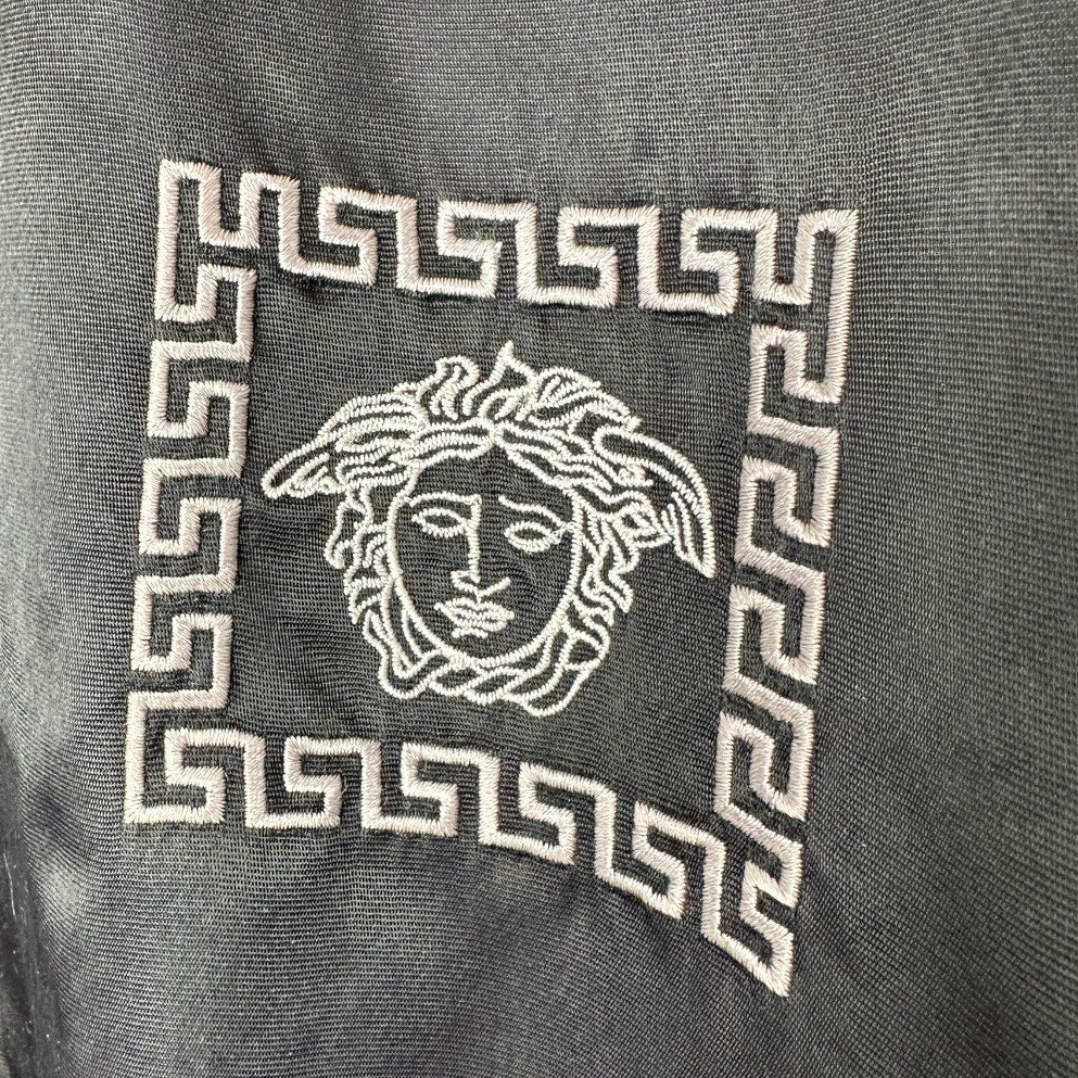 Versace Jeans Medusa Black Silver Embroidered Logo Long Sleeve Zip Bomber Jacket